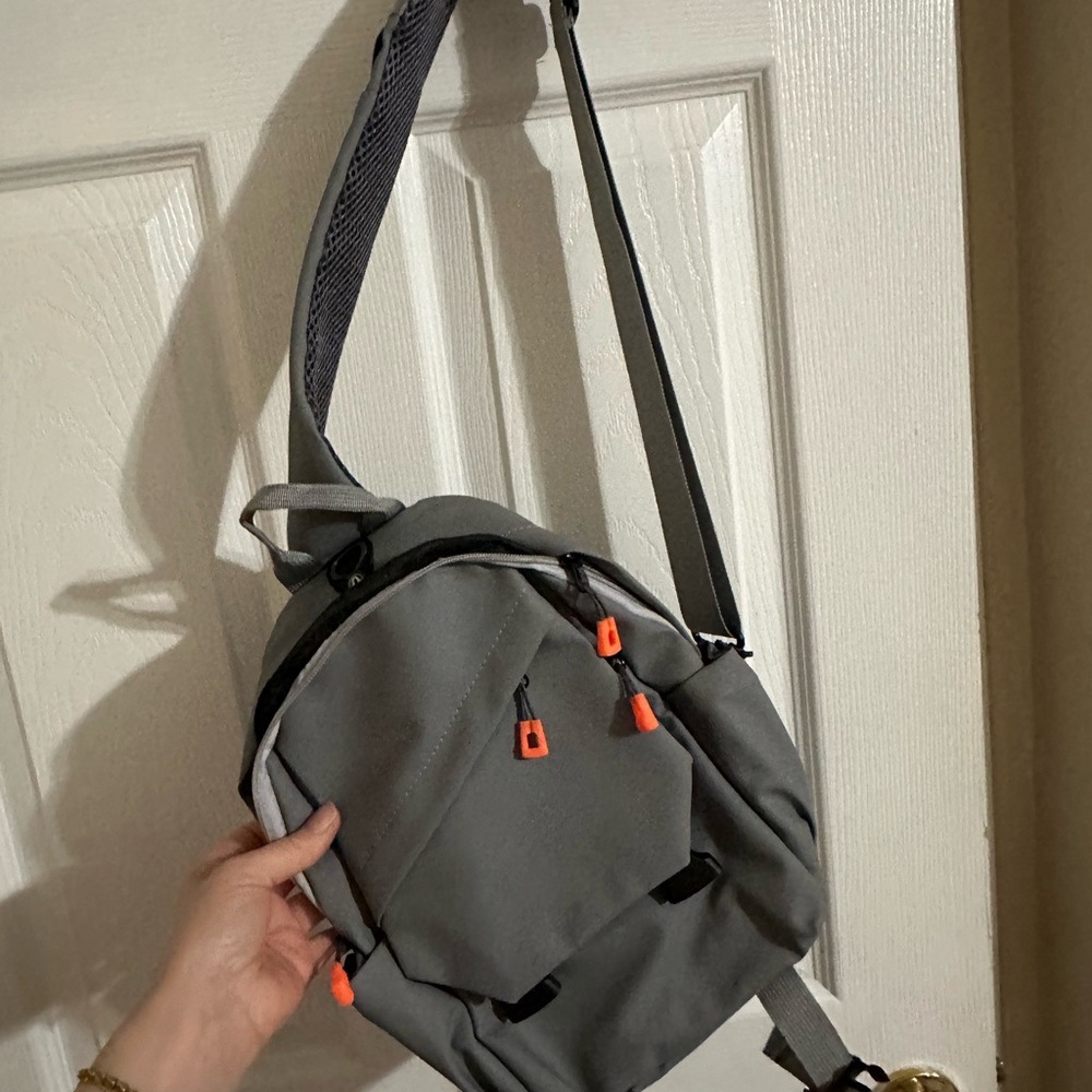 Gray Sling Bag with Orange Accents